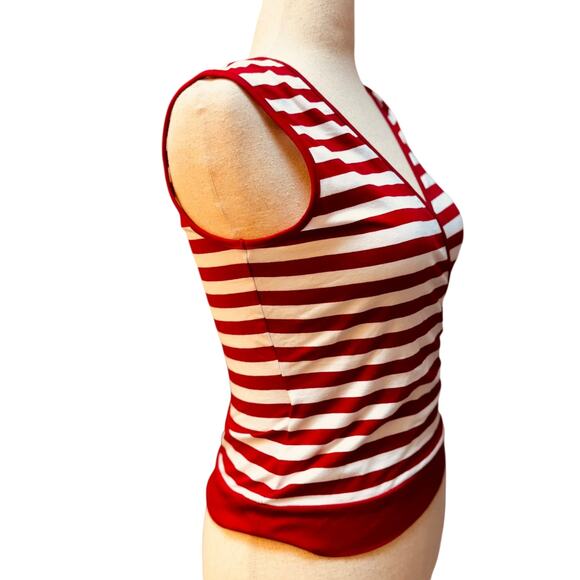 I.N.C. Red & White Striped Wrap Sleeveless Top w/ Side Bow | Size M - Picture 2 of 10